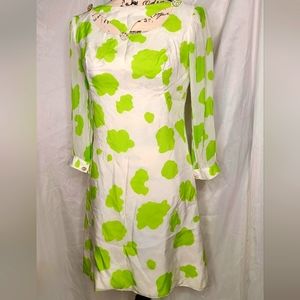 60s vintage green/white dress size small rhinestone buttons